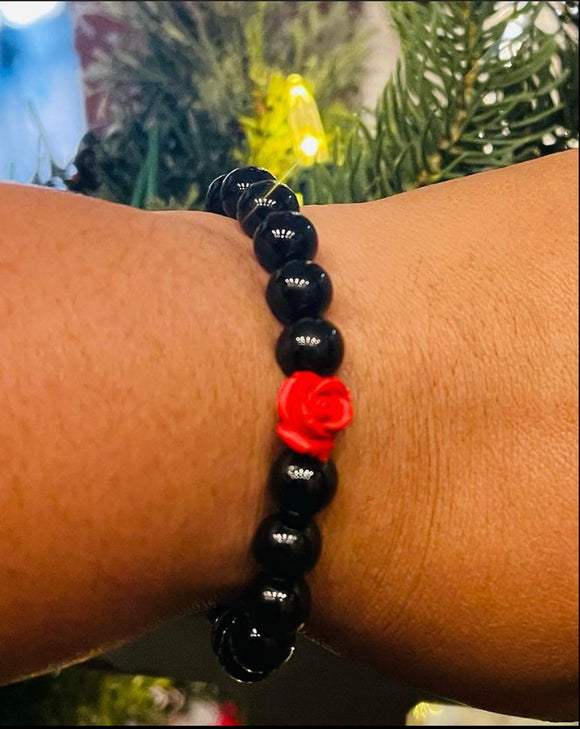 The Rose 🌹 Bracelet with Black Tourmaline Beads