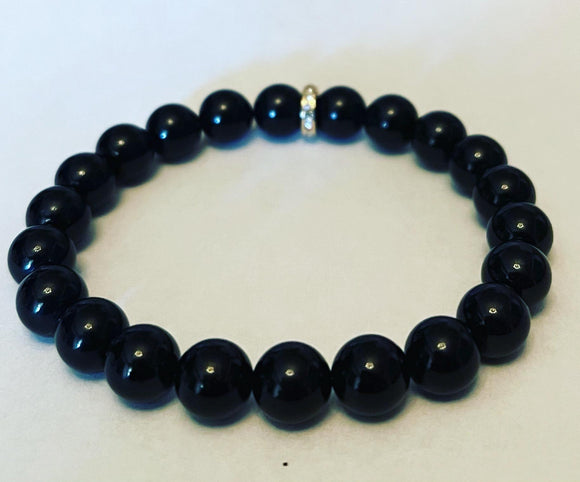 Black Tourmaline Bracelets w/ Rhinestones