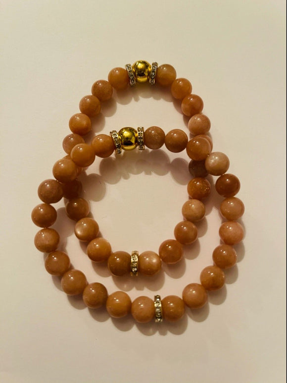 Moonstone Beads w/ Gold Rhinestone