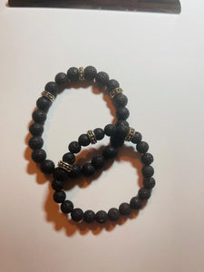 His & Hers Rockstar Bracelets Lava Rock Beads w/ Metal Spacers