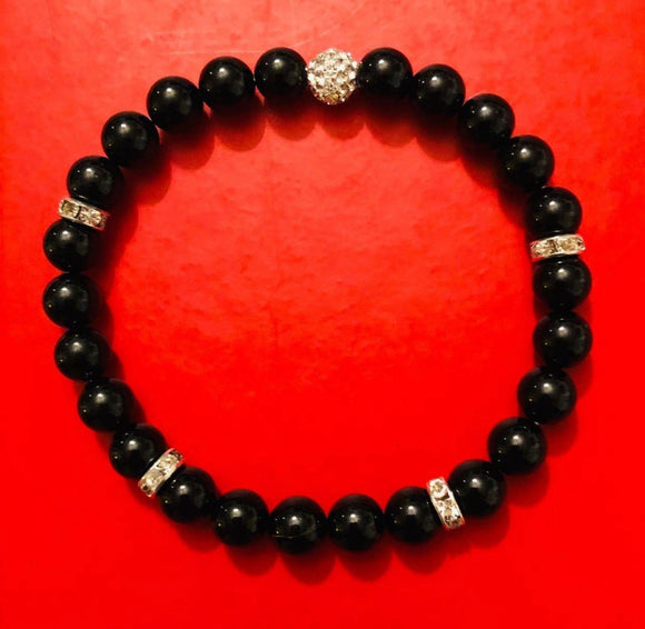 Black Tourmaline Beads w/ Rhinestones