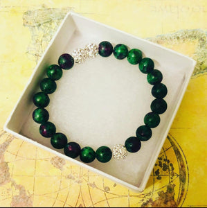 Green Tourmaline Beads w/ Rhinestones